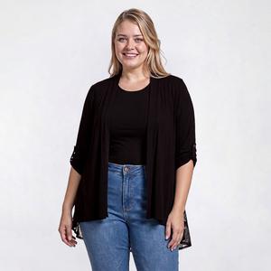 Plus Size Cure Roll Tab Sleeve Floral Chiffon Back Cardigan
